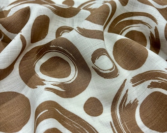 Brown Oval Patterned Linen Fabric: Flowy Home Textile By The Yard 150cm/57in width