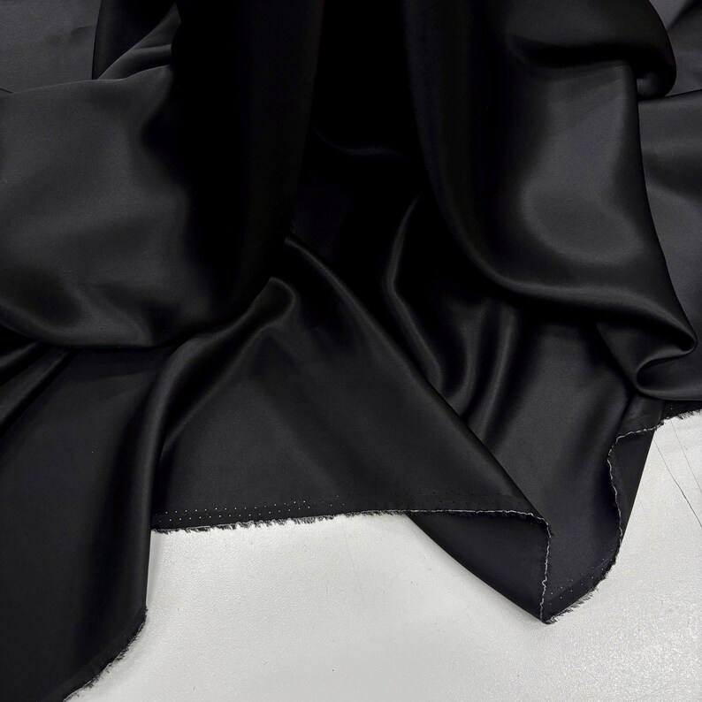 Black 100% Silk Satin Fabric – Luxury Natural Silk with Lustrous Finish | 140 cm Width