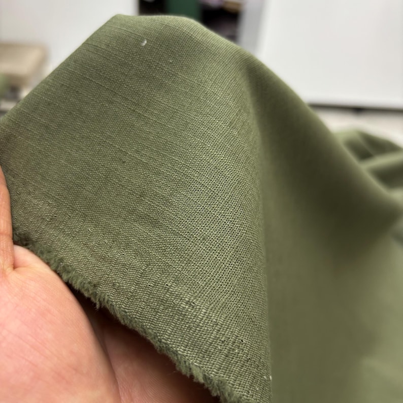 Green Cotton Linen Fabric: Natural Breathable Soft Linen Blend – Dress & Apparel 150cm Width