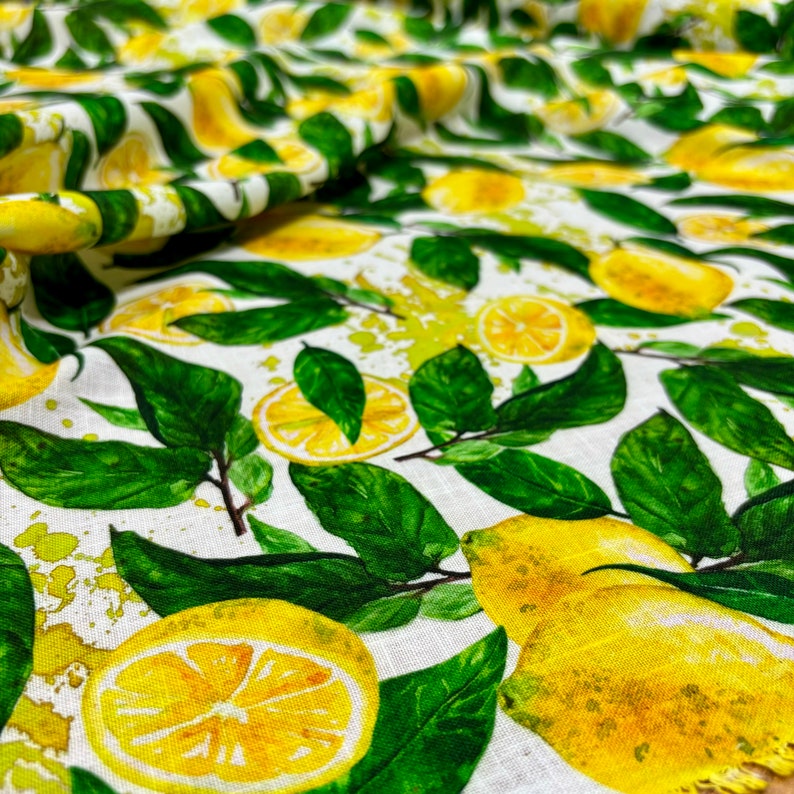 Lemon Pattern Linen Fabric: Italian Design Clothing Fabric 150cm/59in width
