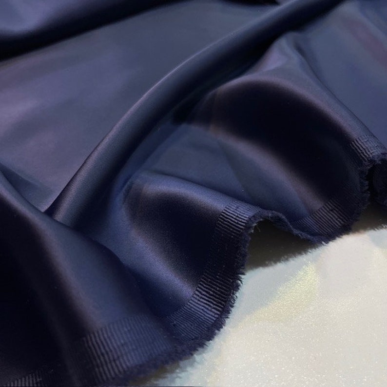 Navy Blue Acetate Satin Fabric: Luxury Evening Dress Material (150cm Wide)