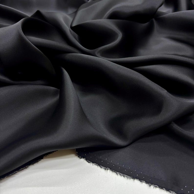 Black 100% Silk Satin Fabric – Luxury Natural Silk with Lustrous Finish | 140 cm Width