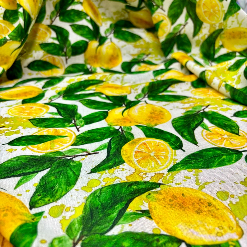 Lemon Pattern Linen Fabric: Italian Design Clothing Fabric 150cm/59in width