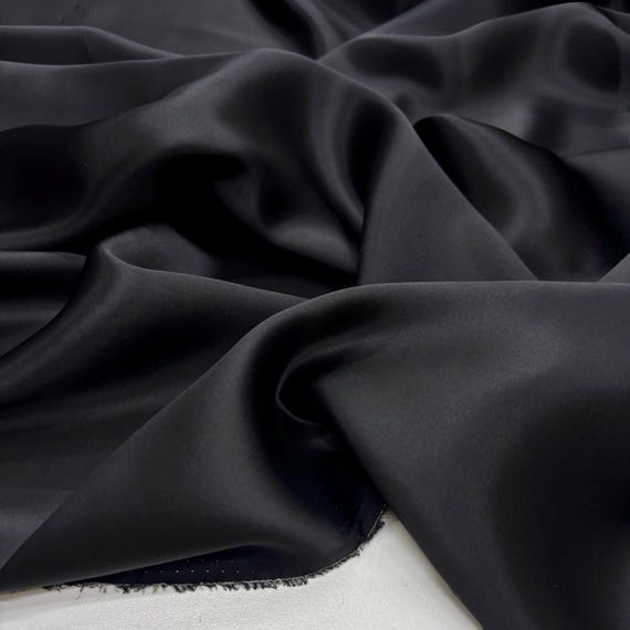 Dressmaking Fabric, Black Silk Satin for Dresses and Blouses, Natural Material, 140 cm Wide, Lustrous Finish