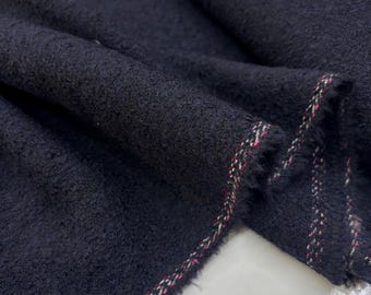 Navy Boucle Tweed Fabric Textured Loop Yarn Material for Jackets Coats Sewing 150 cm