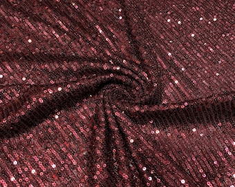 Burgundy Sequin Fabric, Dark Red Glitters Sequins, Sparkling Sequin Fabric for Clothing (140cm Width//1.53 yards//55 inches)-Designer Fabric