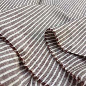 Brown Ivory Striped Cotton Linen Fabric: Natural Breathable Material for Dresses 150cm Wide