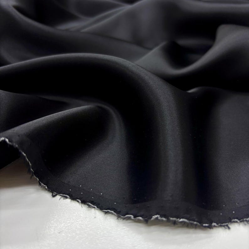 Black 100% Silk Satin Fabric – Luxury Natural Silk with Lustrous Finish | 140 cm Width