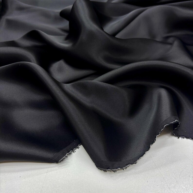 Black 100% Silk Satin Fabric – Luxury Natural Silk with Lustrous Finish | 140 cm Width