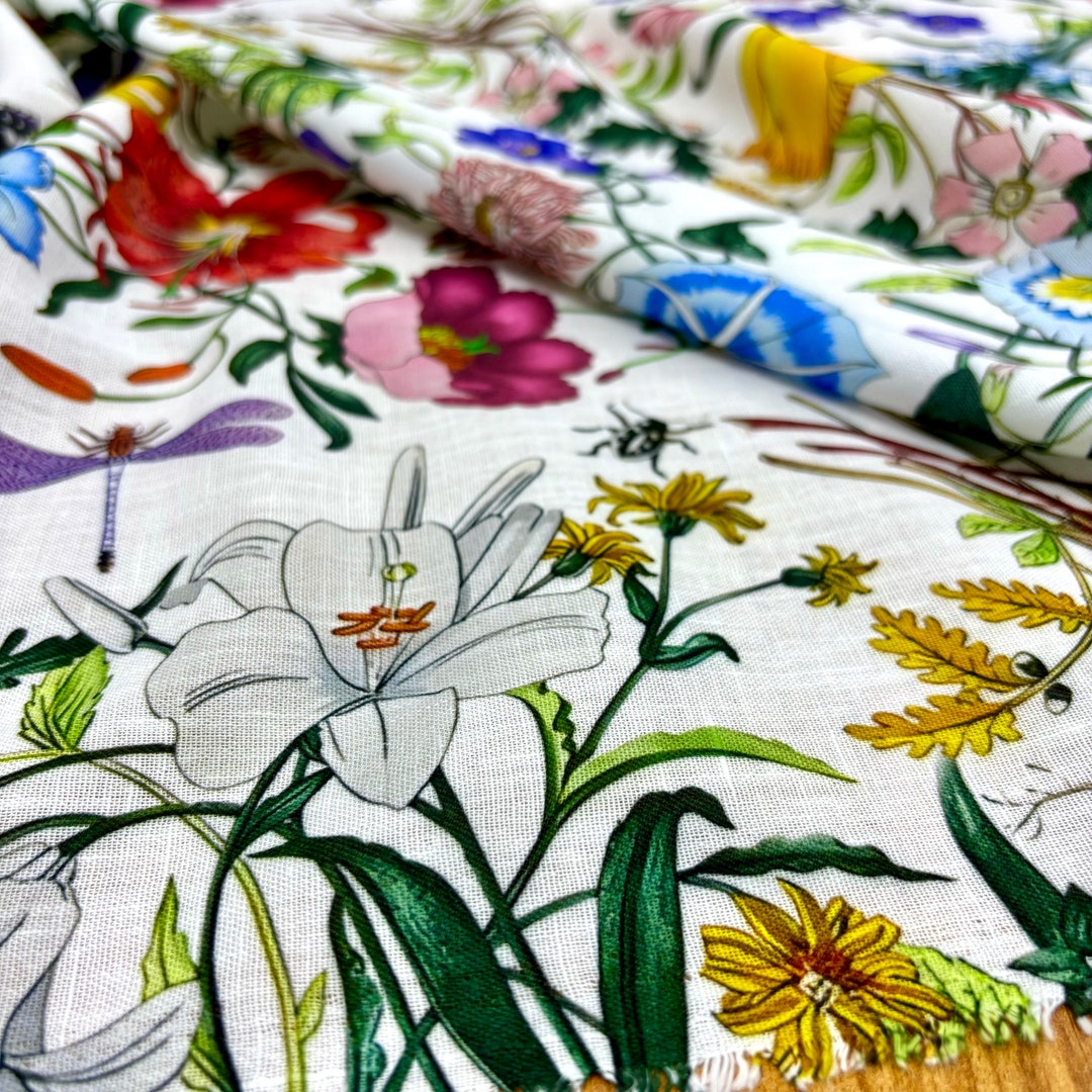 Italian Spring Floral Linen Fabric – Lightweight Patterned for Dresses ...