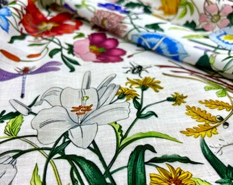 Italian Spring Floral Linen Fabric – Lightweight Patterned for Dresses, Shirts & Clothing | 150cm/59in wide