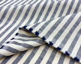 Tessuto di lino a righe blu navy: misto leggero per cucito e decorazione (larghezza 150 cm)