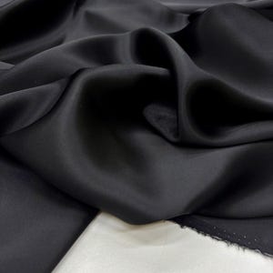 Black 100% Silk Satin Fabric – Luxury Natural Silk with Lustrous Finish | 140 cm Width
