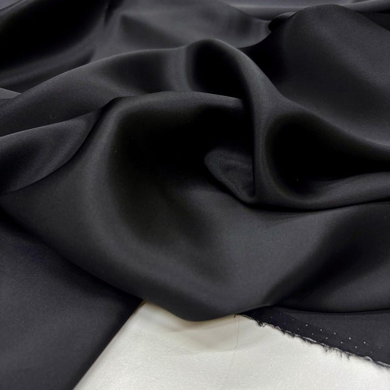 Black 100% Silk Satin Fabric – Luxury Natural Silk with Lustrous Finish | 140 cm Width