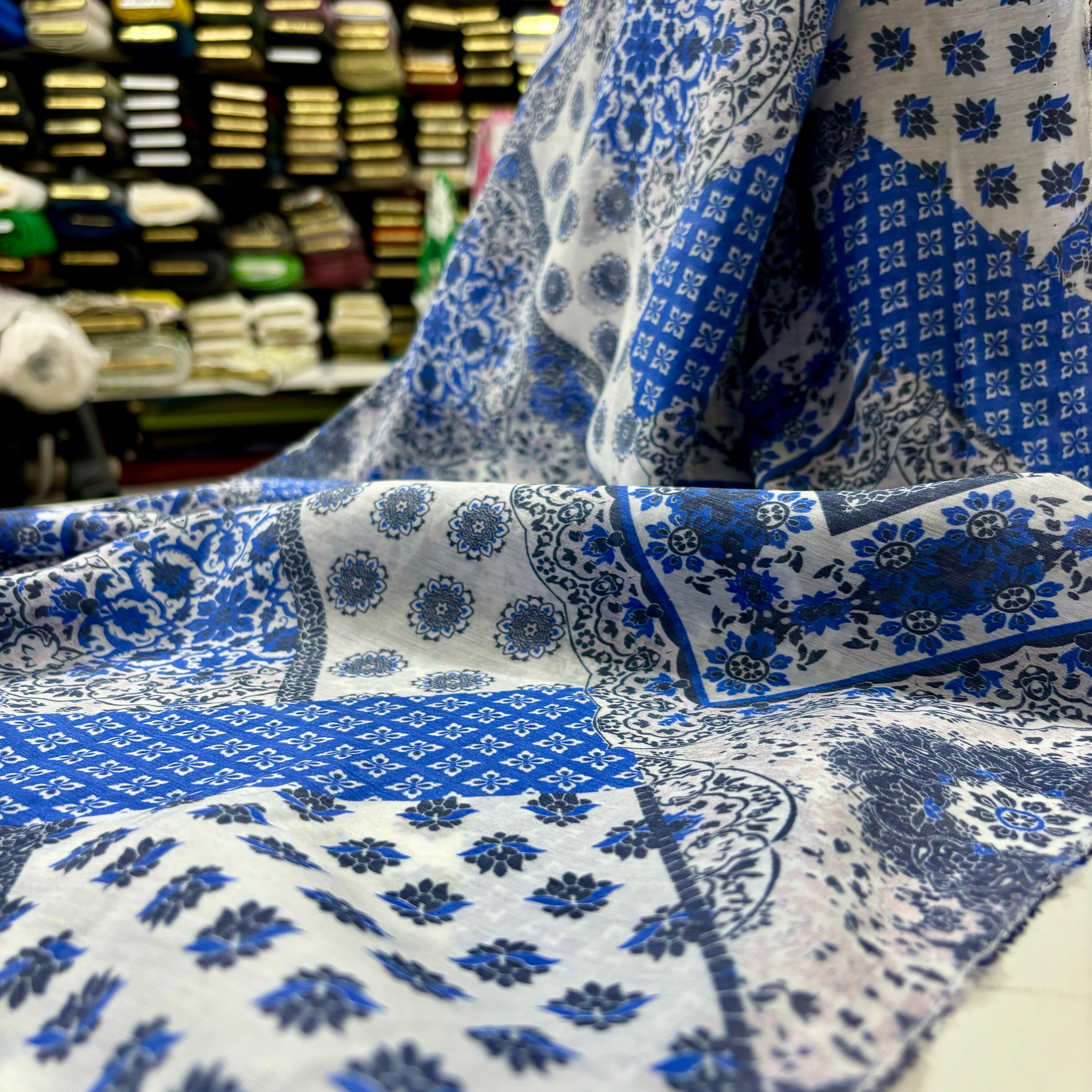 Blue Italian Design 100% Cotton Voile Fabric, Clothing High Quality Fabric, Dressmaking Designer Fabric,Home Textile(1,64 yard/57 inc)