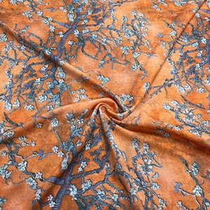 Orange Floral Pattern Crepe Fabric, Design Fabric, Fashion Fabric, Clothing Fabric, Dress Fabric, Crepe-Satin-Chiffon Fabric