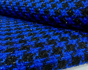 Houndstooth Tweed Fabric, Sparkling Dark Blue for Dresses and Skirts (57in wide)