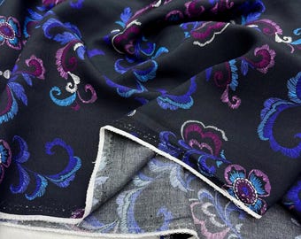 Purple Blue Black Patterned Viscose Fabric – Soft Drapey Material | 150 cm Width