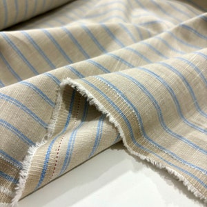 Blue Striped Super Pure Linen Fabric (150 cm or 1.64 yards or 57 inches width) 100% Linen, Pure Linen, Fabric By The Yard, Apparel Fabric