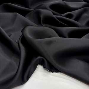 Black 100% Silk Satin Fabric – Luxury Natural Silk with Lustrous Finish | 140 cm Width