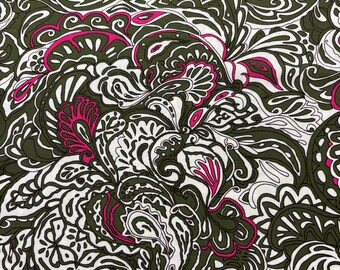 Green Pink Patterned Viscose Fabric – Silky Soft Lightweight Material | Width 140 cm / 55 in
