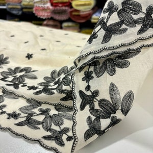 Flower Embroidered 100% Cotton Voile Fabric, Embroidered Fabric by the Yard, Fabric Ribbon Embroidered(140cm-1.53 yards -55 inch width)