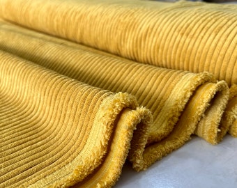 Mustard Color Italian Design Corduroy Fabric, Corduroy Fabric by the yard, Dress, Skirt, Corduroy Fabric(150 cm, 1.5 meters, or 1.64 yards)