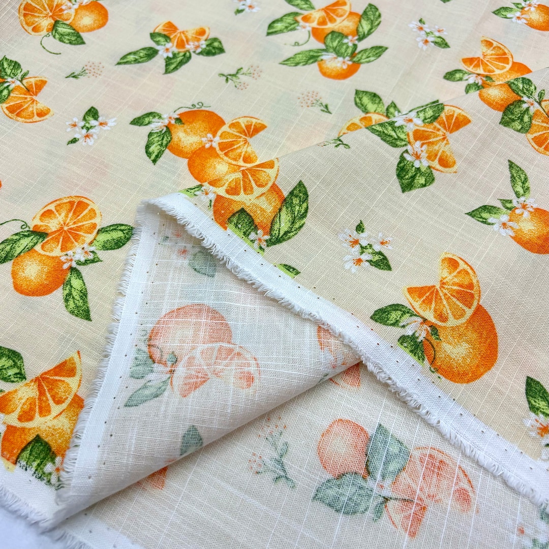 Italian Patterns Orange Italian Design Orange Print Natural Linen Fabric, Dress-apparel-shirt ...