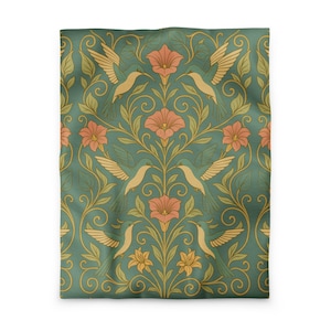 Hummingbird Art Nouveau Duvet Cover | Boho Botanical Duvet Cover | Fantasy Nature Duvet Cover | Twin Twin XL Queen King | Neatsplash Home
