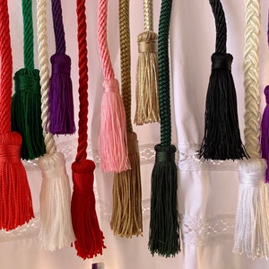 Cinctures: Custom Made to any Length. All Liturgical Colors for Priest, Deacon or Altar Server with Monks Knot, Franciscan knots or tassels.
