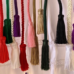 Cinctures: Custom Made to any Length. All Liturgical Colors for Priest, Deacon or Altar Server with Monks Knot, Franciscan knots or tassels.