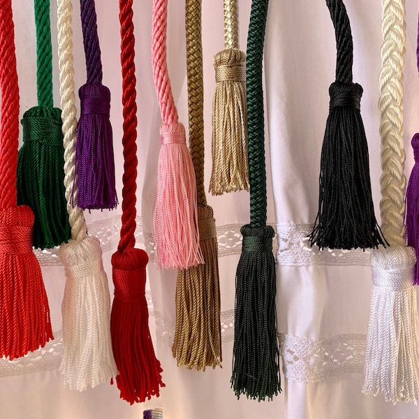 Cinctures: Custom Made to any Length. All Liturgical Colors for Priest, Deacon or Altar Server with Monks Knot, Franciscan knots or tassels.