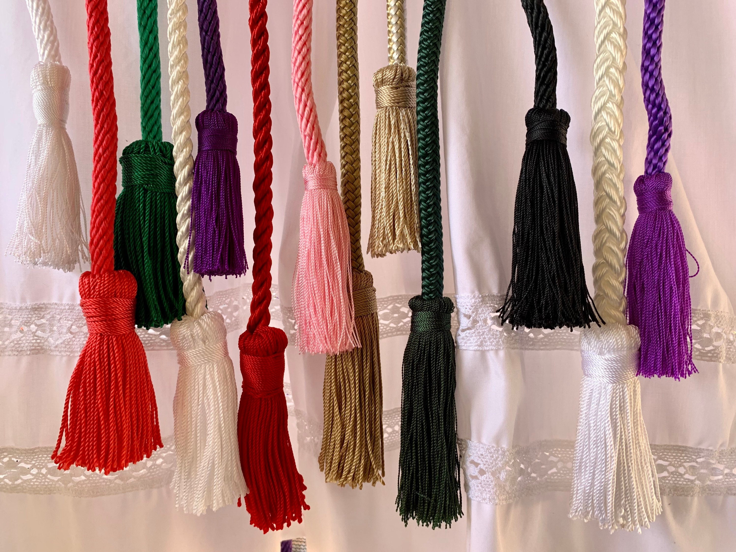 Cinctures: Custom Made to any Length. All Liturgical Colors for Priest, Deacon or Altar Server with Monks Knot, Franciscan knots or tassels.
