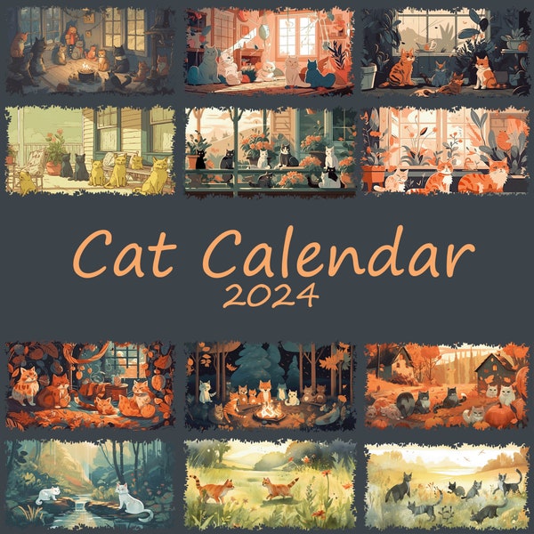 2024 Cat Calendar Canva Template (Sunday Start)