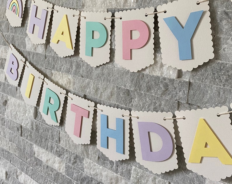 Boho Rainbow Happy Birthday Banner pastel birthday banner party decorations pastel rainbow party boho rainbow garland pastel