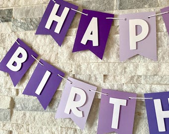 Happy Birthday Banner, purple birthday banner, purple custom banner, party decorations, happy birthday garland, purple party decor