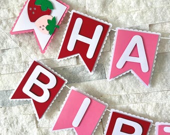 Strawberry First Birthday Banner: Berry Happy Party Decor