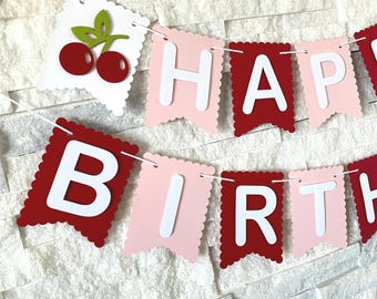 Cherry Birthday Banner, cherry first birthday banner, berry party theme, cherry banner, berry sweet theme birthday, personalized banner