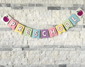 Pastellfarben Banner für Vorschule, erster Tag der Vorschule, Back to School Banner, Klassenzimmer Dekor, Schule zu Hause oder Klassenzimmer Dekor