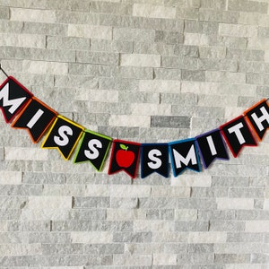 Personalized Teacher Banner, custom name banner, teacher gift, custom rainbow banner, classroom teacher name banner, classroom decorations