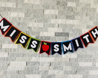 Personalized Teacher Banner, custom name banner, teacher gift, custom rainbow banner, classroom teacher name banner, classroom decorations