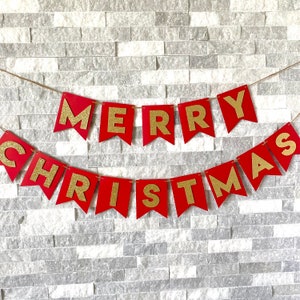 Merry Christmas Banner, christmas decorations, merry christmas sign, holiday decor, gold glitter christmas garland, christmas party