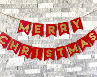 Merry Christmas-banner: gouden glitterslinger