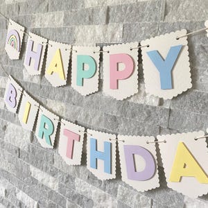 Boho Regenbogen Happy Birthday Banner, Pastell Geburtstagsbanner, Party Dekoration, Pastell Regenbogen Party, Boho Regenbogen Girlande, Pastell Dekor