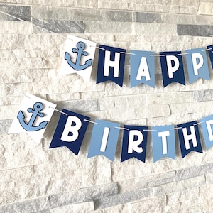 Nautical Birthday Banner, happy birthday banner, nautical theme party banner, birthday decoration, nautical decor, nautical party banner