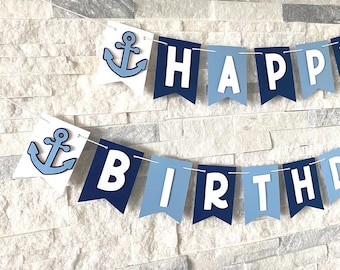 Nautical Birthday Banner, happy birthday banner, nautical theme party banner, birthday decoration, nautical decor, nautical party banner