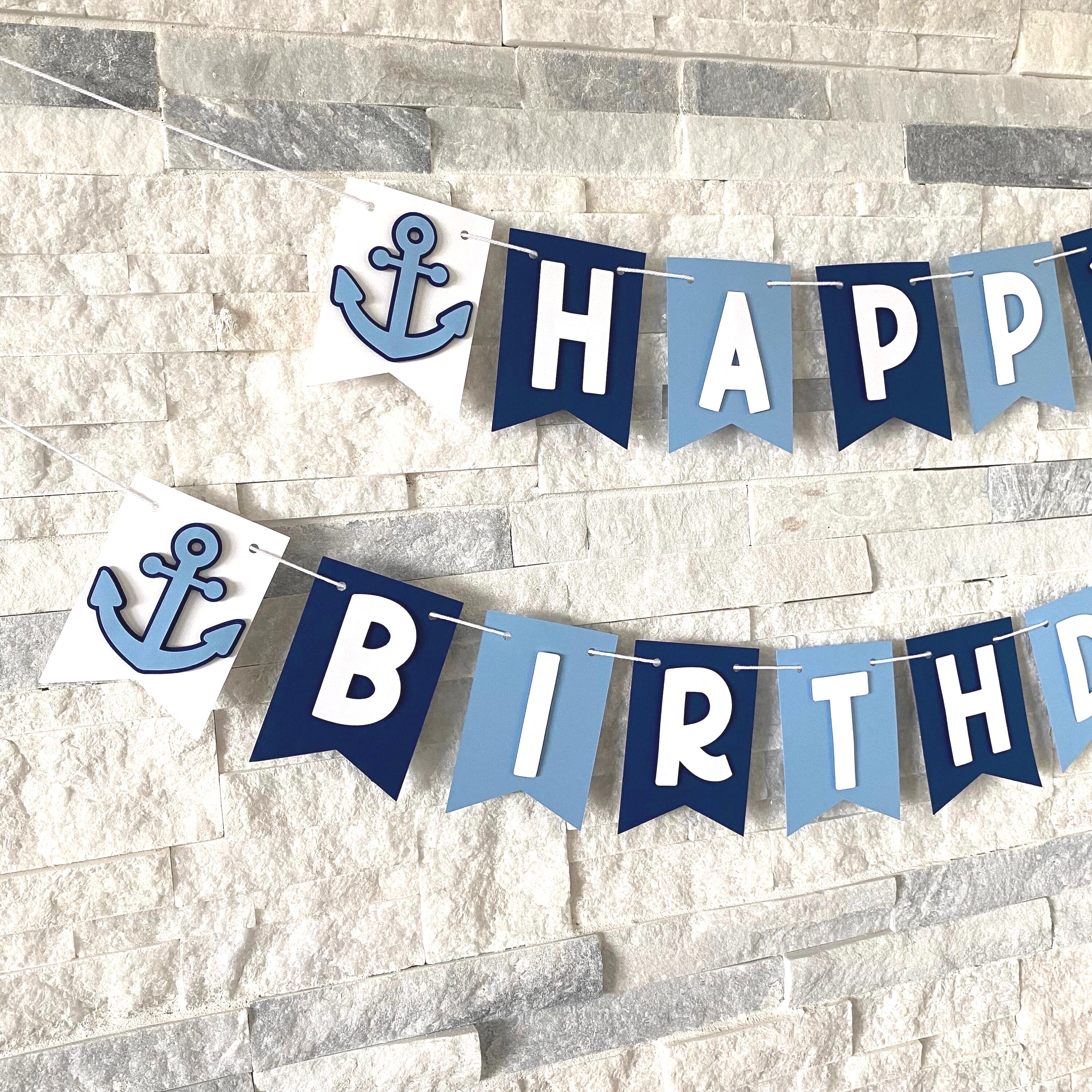 Striscione Buon Compleanno Blu Navy Tema Nautico - 13 Pezzi Per Decorazioni Festa Ragazzi - 2