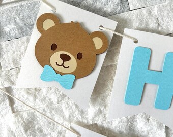 Teddybär-alles Gute zum Geburtstagbanner, Bären-erstes Geburtstagsparty-Thema, bärige Geburtstagsbannerdekorationen, Teddybär-personalisierte Banner
