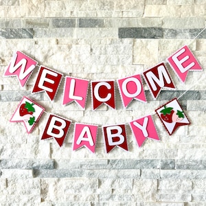Welkomstbanner babyaardbei: 3D-letterfeestdecor