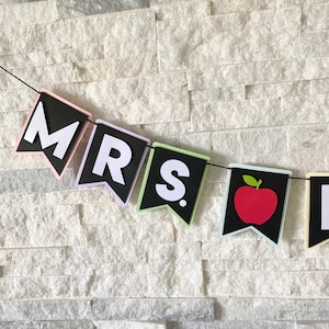 Personalized Teacher Banner, custom name banner, teacher gift, pastel rainbow banner, classroom teacher name banner, classroom decorations